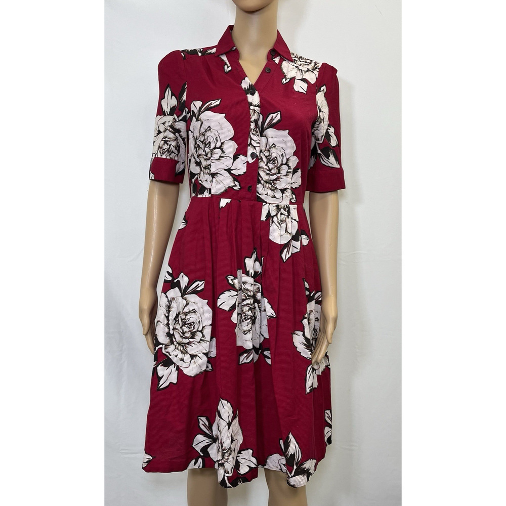 Anthropologie Maeve Dagmar Red & White Rose Floral Dress Sz 4 EUC Vintage Style